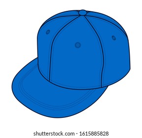 Blank Blue Hip Hop Cap Template on White Background, Vector File.