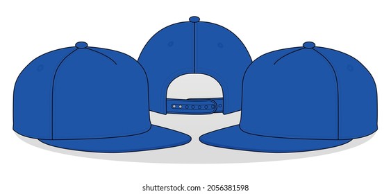 Blank Blue Hip Hop Cap With Adjustable Snap Back Strap Closure Template Vector On White Background.