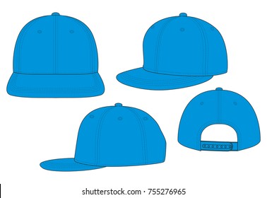 Blank Blue Hip-Hop Cap with Adjustable Snap Back Closure Strap Template on White Background, Vector File.