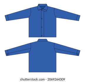 Blank Blue Jacket With Placket Hidden Zip Template Vector On White Background.Front And Back View.