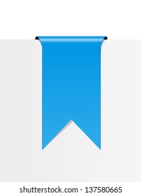 The blank blue label in the shape of ribbon / ribbon label