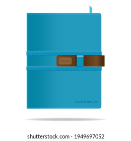 Blank blue leather notebook mockup template. Isolated on white background with shadow. Realistic Vector illustration.