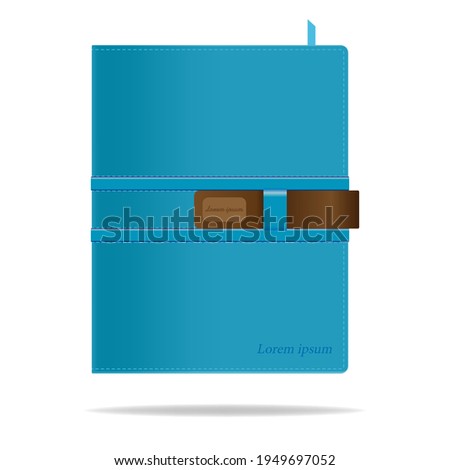 Blank blue leather notebook mockup template. Isolated on white background with shadow. Realistic Vector illustration.