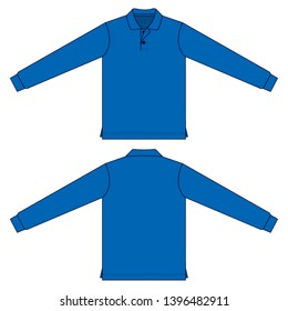 Blank blue long sleeve polo shirt for template on white background.
Front and back view, vector file.