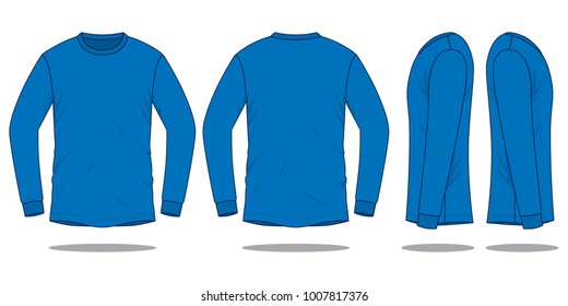 Blank Blue Long Sleeve T-Shirt Template on White Background.
Front, Back and Side View, Vector File