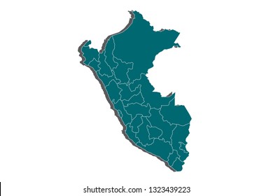 Blank Blue Peru of map isolated on white background, High Detailed Blue Map of Peru isolated on white background. Vector illustration eps 10. - Vector