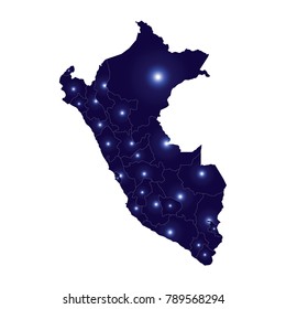 Blank Blue Peru of map isolated on white background, High Detailed Blue Map of Peru isolated on white background. Vector illustration eps 10.