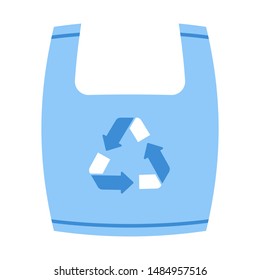 Blank blue plastic bag with green recycling sign, isolated on grey for your design and branding. Vector illustration