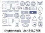 Blank blue postage rubber stamps. Mockup office stamp Clean post postmark template Vintage style sticker collection, travel destination mail, tourism, mountain, summer, sun theme. Vector illustration