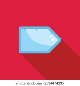 Blank, blue price tag casts a shadow on a red background