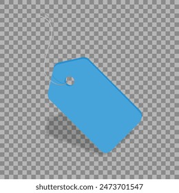 Blank Blue Price Tag With String Attached on Transparent Background. Vector Illustration.	
