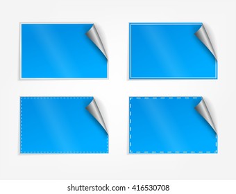 Blank blue rectangle stickers with curl sets
