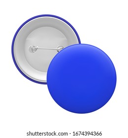 Blank blue round pin isolated on white background