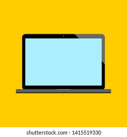 blank blue screen laptop computer on yellow background. vector illustration 