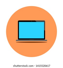 blank blue screen laptop computer in circle icon isolated on white background. vector illustration 