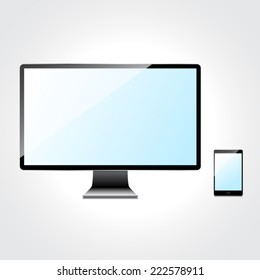Blank blue screens set, isolated on white background