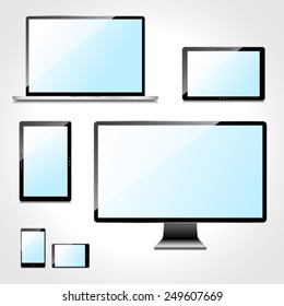 Blank blue screens set, isolated on white background