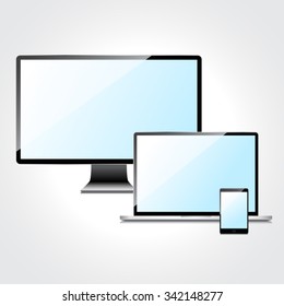 Blank blue screens set, isolated on white background