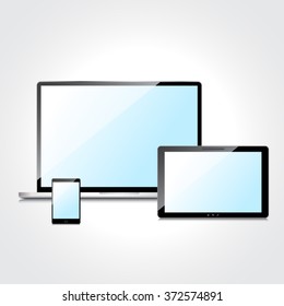 Blank blue screens set, isolated on white background