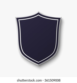 Blank, blue shield isolated on white background. Simple, empty banner. Vector illustration.