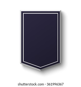 Blank, blue shield isolated on white background. Simple, empty banner. Vector illustration.