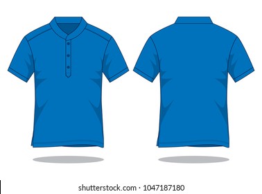 Blank Blue Short Sleeve Chef Coat Vector.Front And Back View.