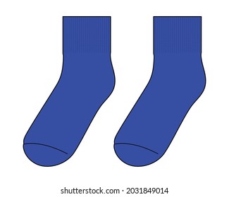 Blank Blue Short Socks Template Vector on White Background.