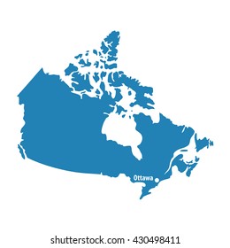 Blank Blue similar Canada map isolated on white background. North American country. Vector template for website, design, cover, infographics. Graph illustration. 