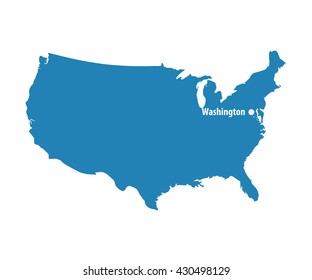 Blank Blue similar USA map with DC Washington isolated on white background. United States of America country. Vector template for website, design, cover, infographics. Graph illustration. 
