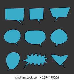 blank blue speech bubbles set with different shape on blue background. vector illustration