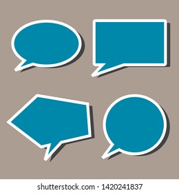 blank blue speech bubbles set with white frame and dark shadow on brown background. vector illustration