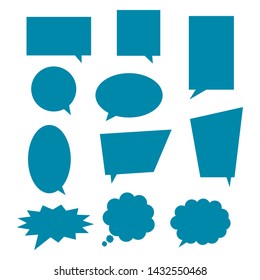 blank blue speech bubbles set with various shape isolated on white background. vector illustration