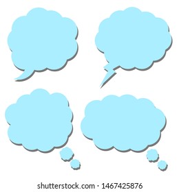blank blue speech bubbles set with different cloud shape for cartoon thinking, talk or speech isolated on white background. vector illustration