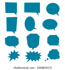 blank blue speech bubbles set with different shape isolated on white background. vector illustration