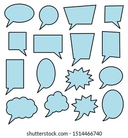 blank blue speech bubbles set isolated on white background. vector illustration