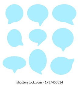 blank blue speech bubbles set. cartoon chat boxes with oval shape isolated on white background. vector illustration  