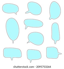 blank blue speech bubbles set with different cartoon shape isolated on white background