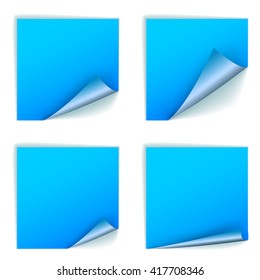 Blank blue square stickers with curl sets