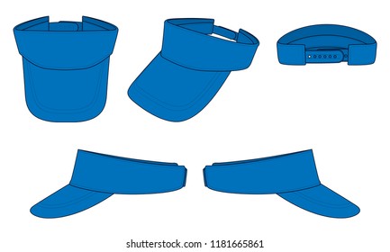 Blank Blue Sun Visor Cap With Strap Back is Snapback Template on White Background, Vector File