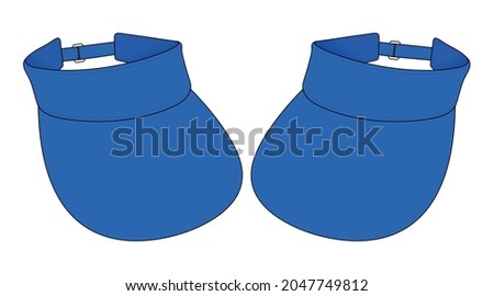 Blank Blue Sun Visor With Wide Brim Cap Template Vector, Perspective View.