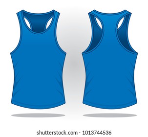 Blank Blue Tank Top Shirt Template On White Background.Front and Back View, Vector File