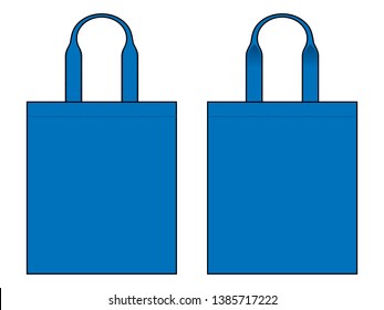 Blank Blue Tote Bag With Handle Template Vector on White Background.Front and Back View.