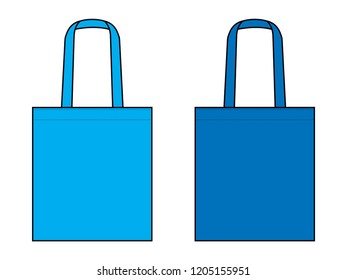 Blank Blue Tote Bag Template on White Background, Vector File.