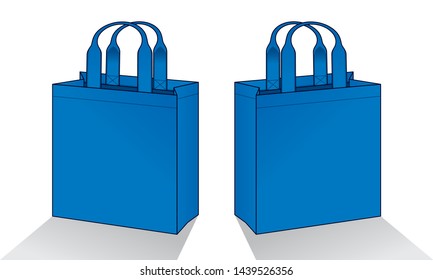 Blank Blue Tote Bag Template Vector on White Background, Perspective View.