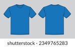Blank blue t-shirt template. Front and back view