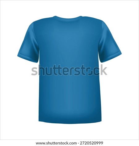 Blank Blue T-shirt Vector Illustration Back View, Customizable Apparel Template