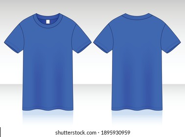 Blank Blue T-Shirt Vector For Template.Front And Back View.