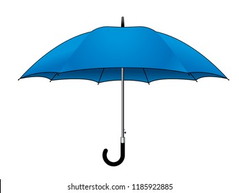 Blank Blue Umbrella Rain Template on White Background, Vector File.