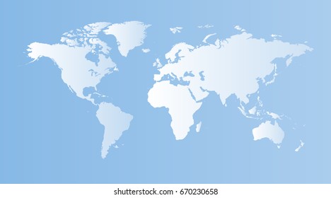 Blank blue world map on isolated blue background. World map vector template for website, infographics. Flat Earth illustration.