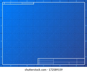 Blank blueprint paper for drafting. Drawing sheet layout with frame and title block. Vector background for technical drawing, engineering, design, project, drafting, development process, etc